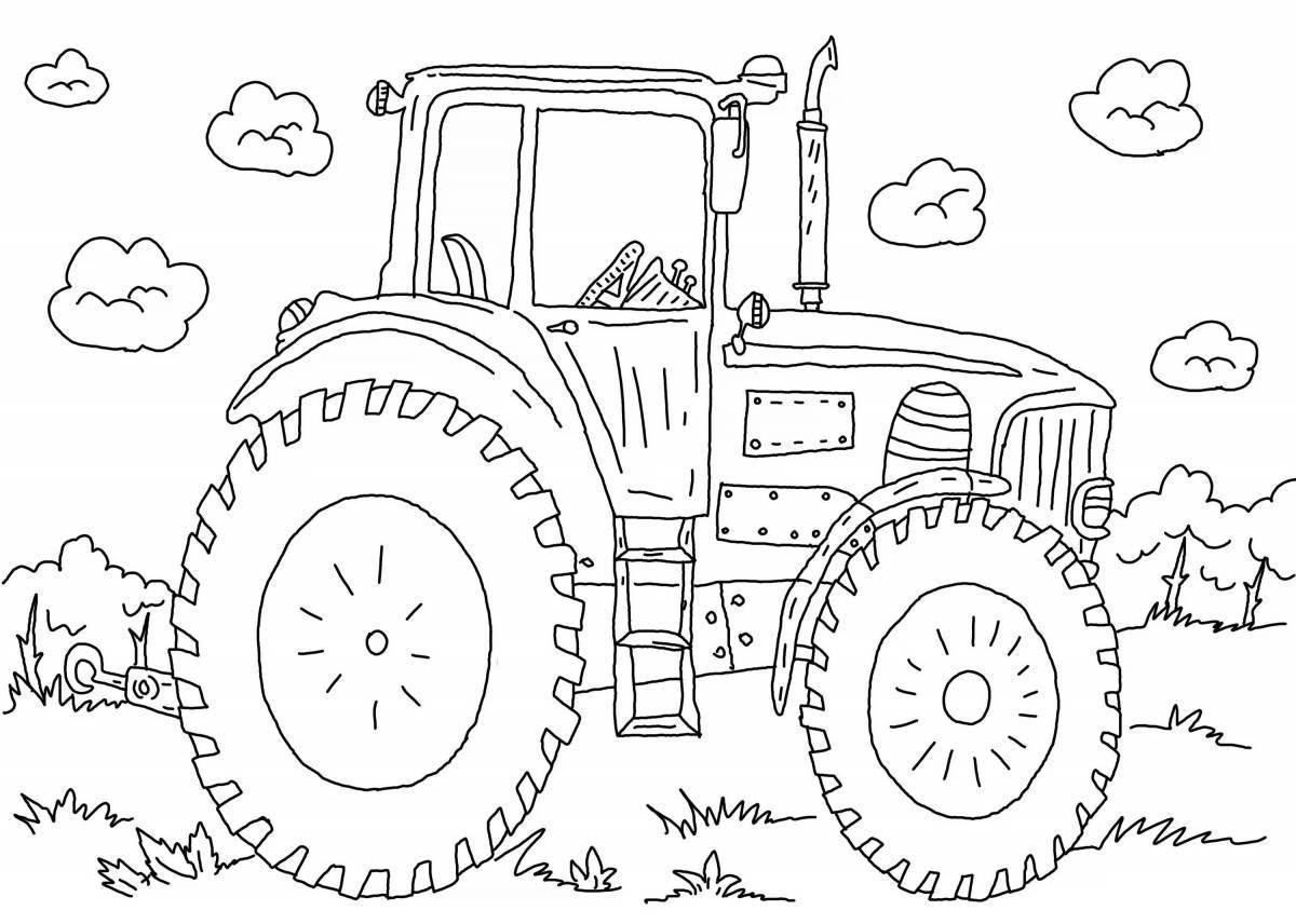 Charming blue gosh tractor coloring page