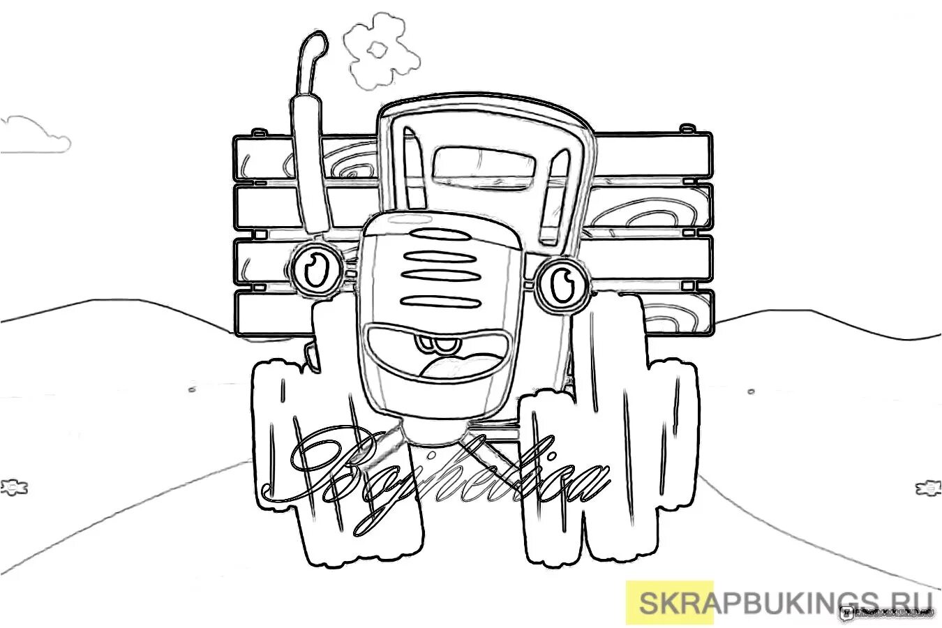 Modern blue gosh tractor coloring page