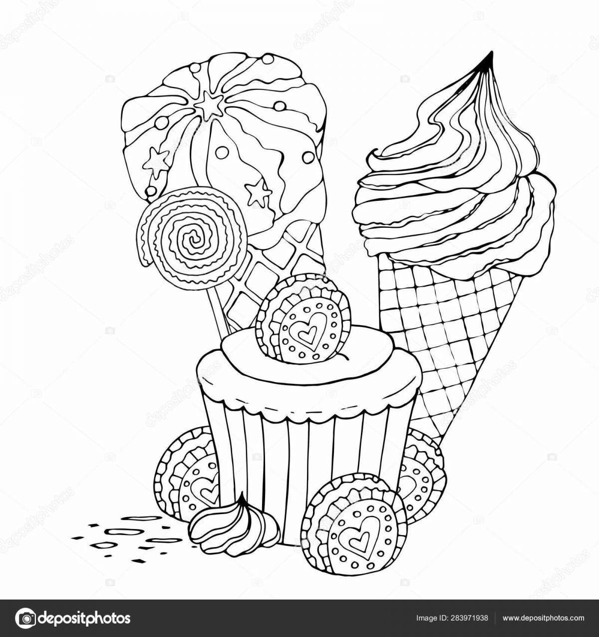 Sweet donuts and ice cream coloring page