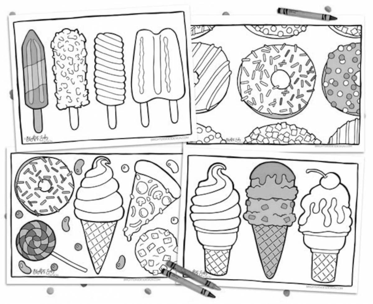 Irresistible donuts and ice cream coloring page