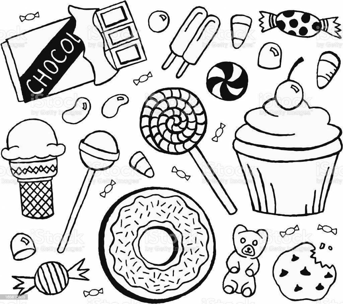 Cream donuts and ice cream coloring page