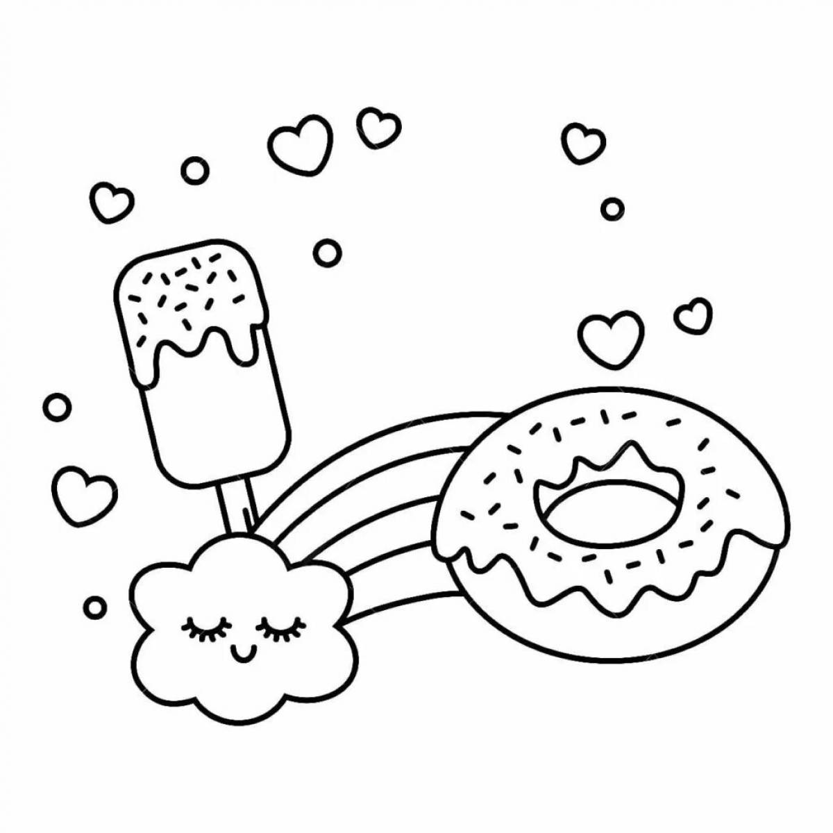 Cool donuts and ice cream coloring page