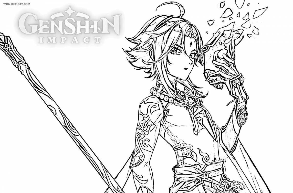 Genshin's vibrant bright blade coloring page