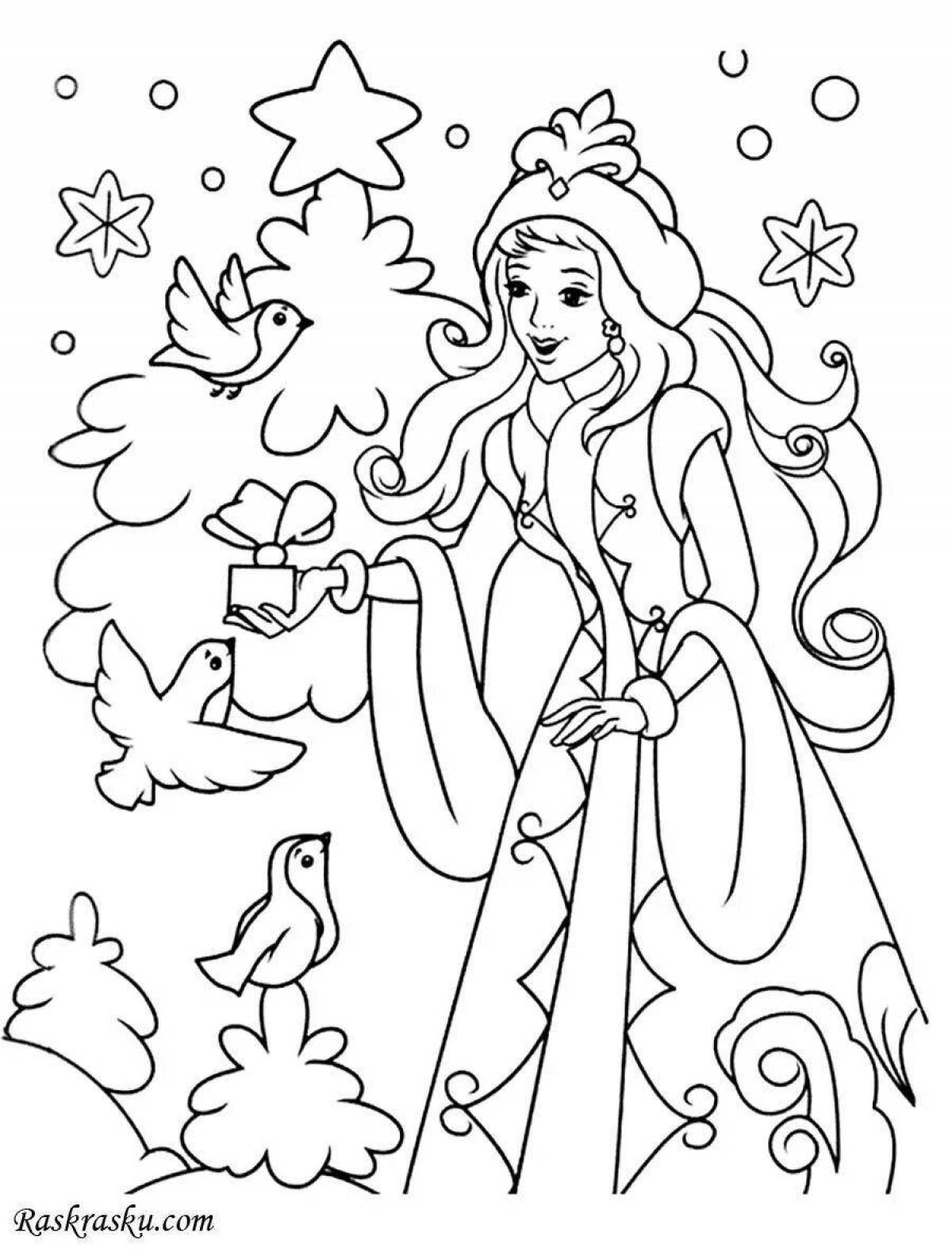 Cute snow maiden coloring book for girls