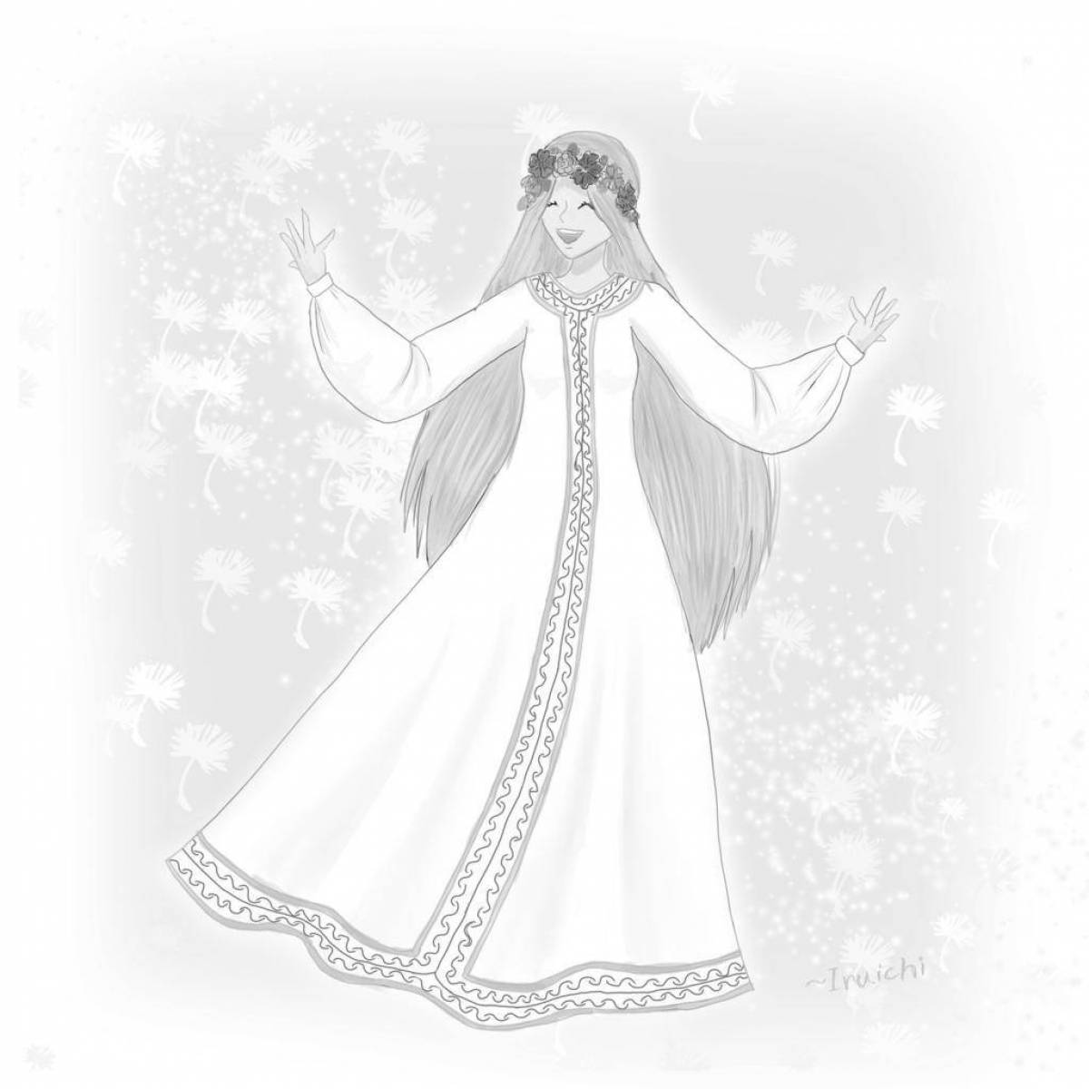 Coloring book glowing snow maiden