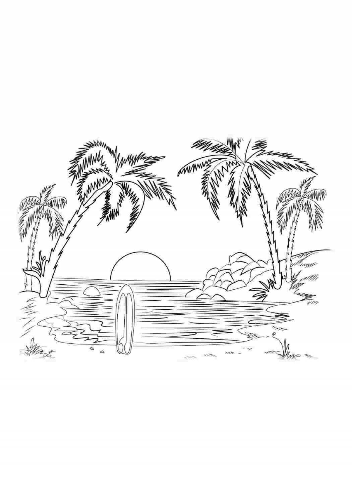 Раскраска потрясающий закат на море