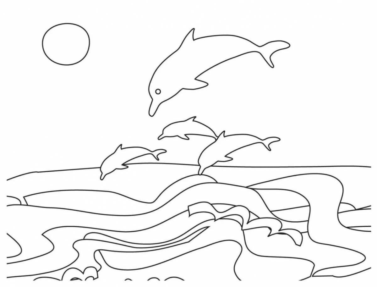 Glowing sunset on the sea coloring page