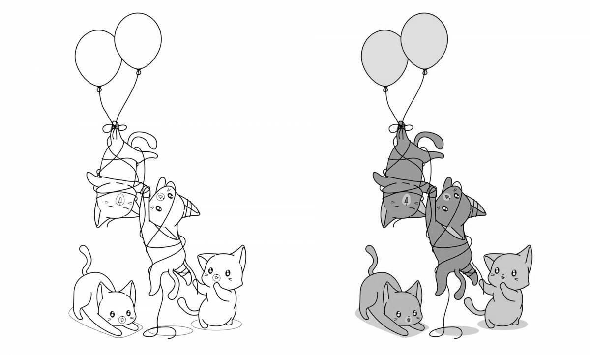 Smiling cat with balloons