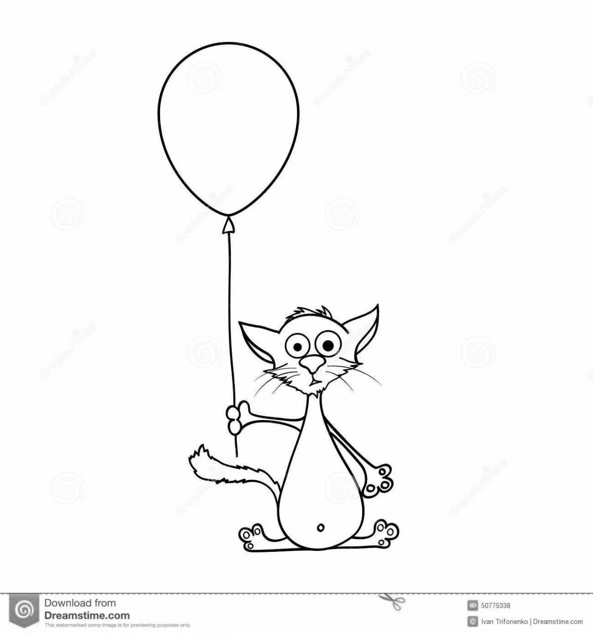 Grinning cat with balloons