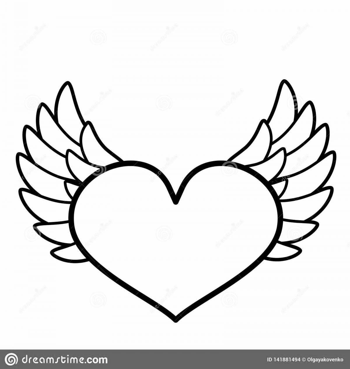 Charming coloring heart with wings