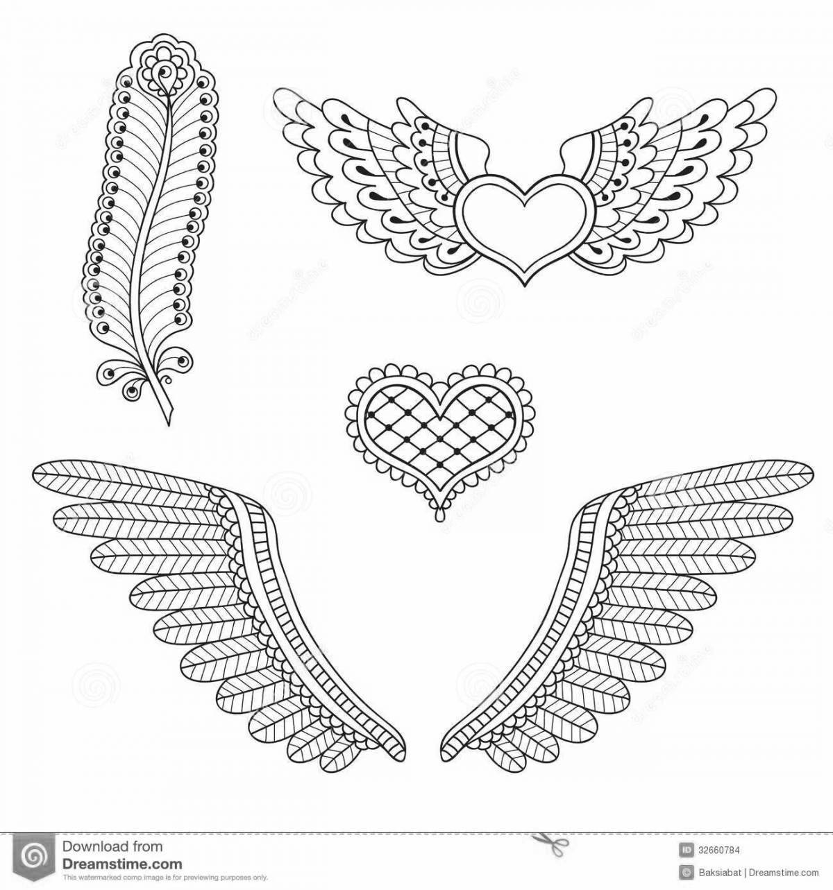 Shining coloring heart with wings