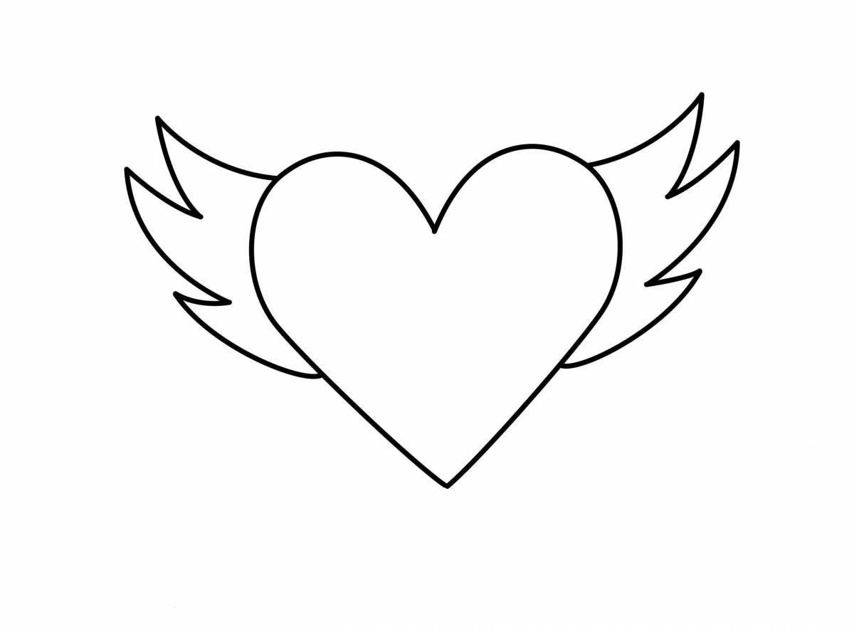 Great coloring heart with wings