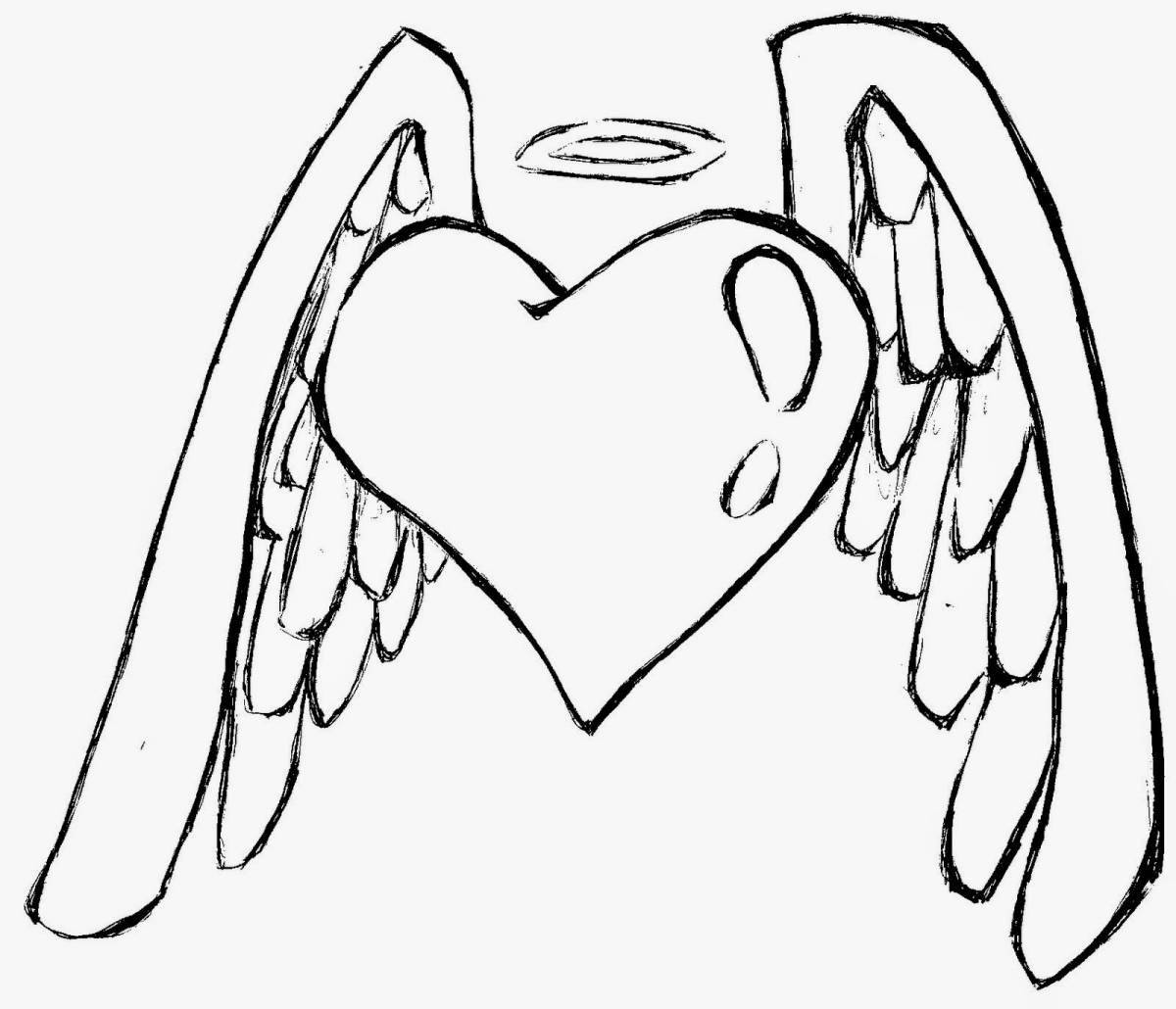 Fun coloring heart with wings