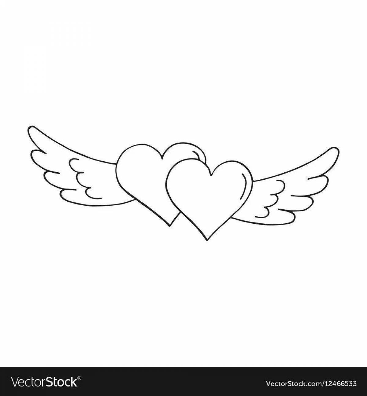 Glitter coloring heart with wings