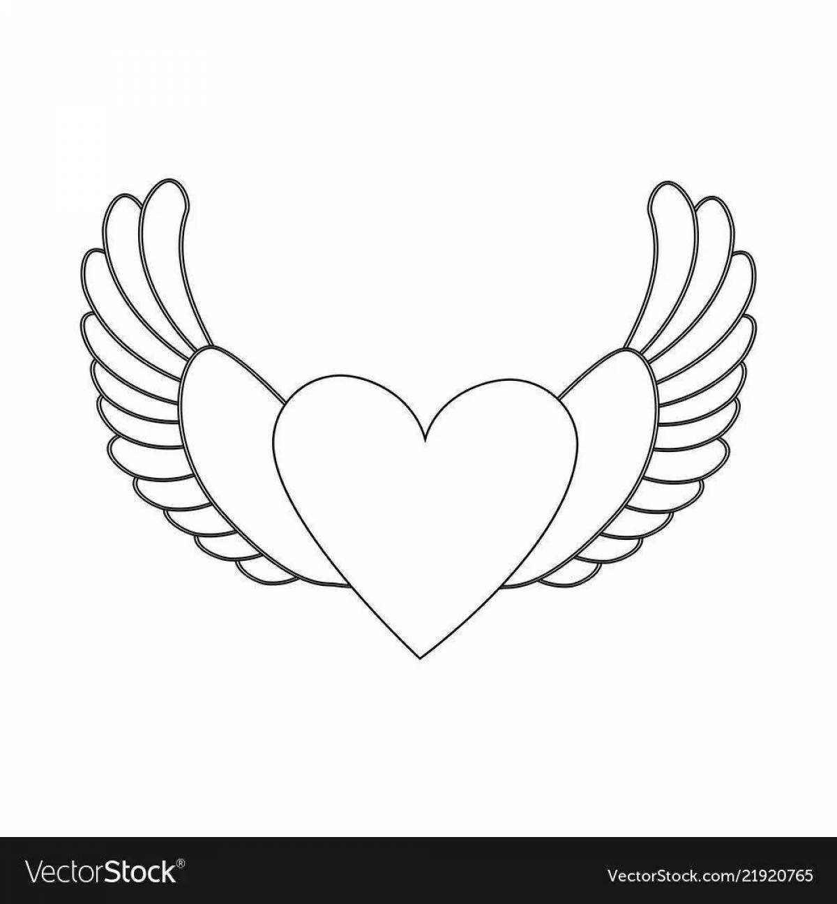 Lovely coloring heart with wings