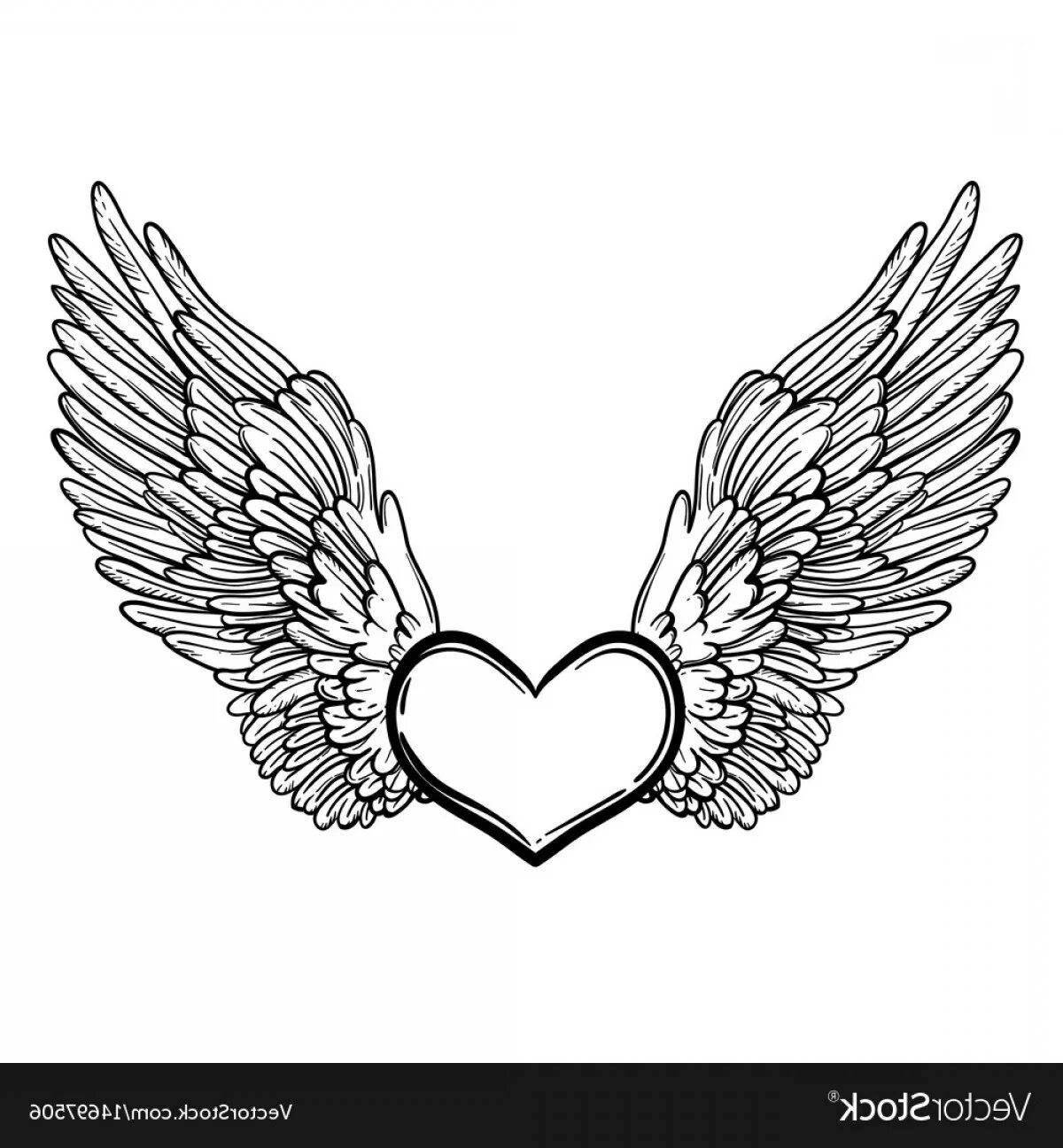Elegant coloring heart with wings
