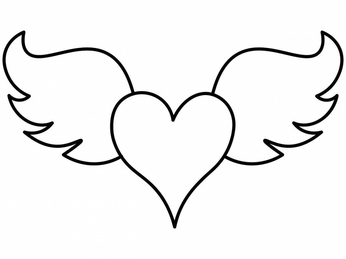 Wonderful coloring heart with wings