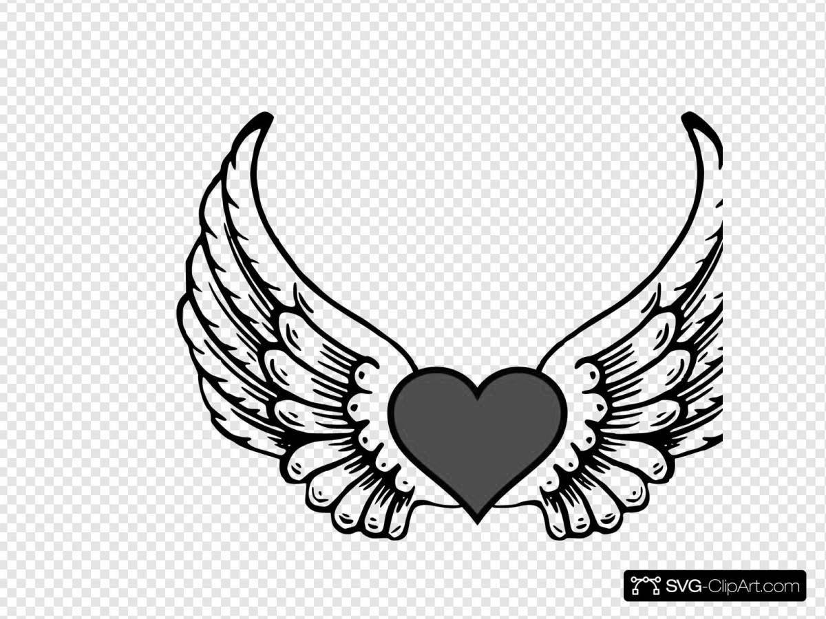 Serene coloring heart with wings