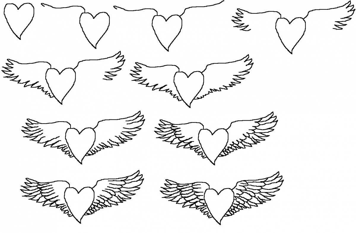 Intricate coloring heart with wings