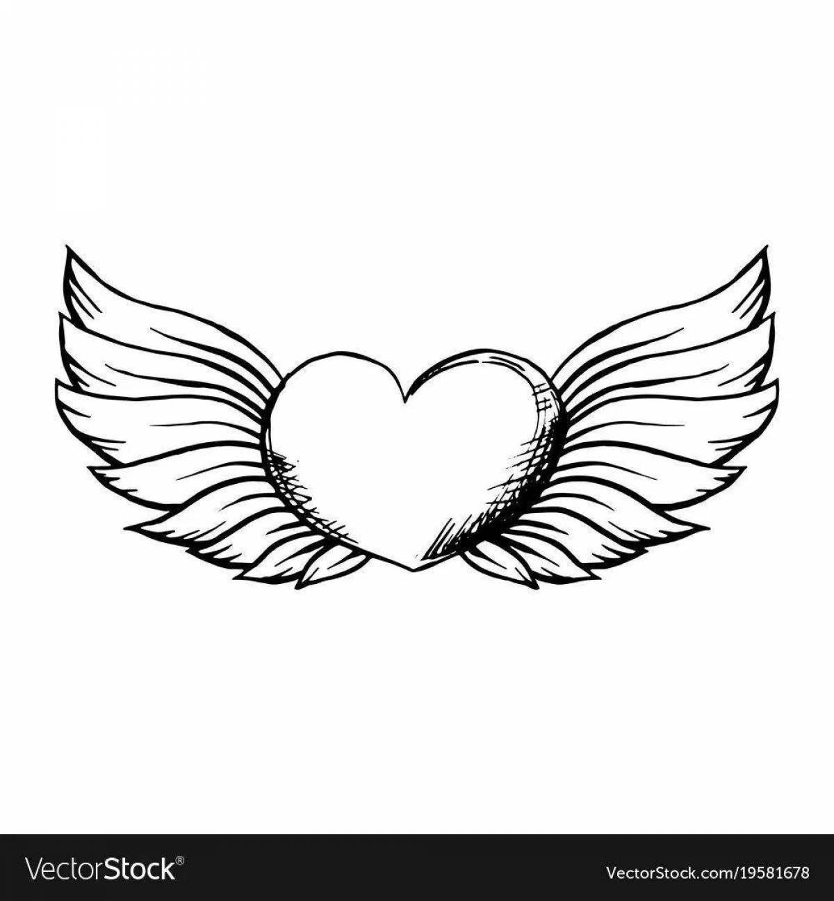 Причудливая раскраска сердце с крыльями