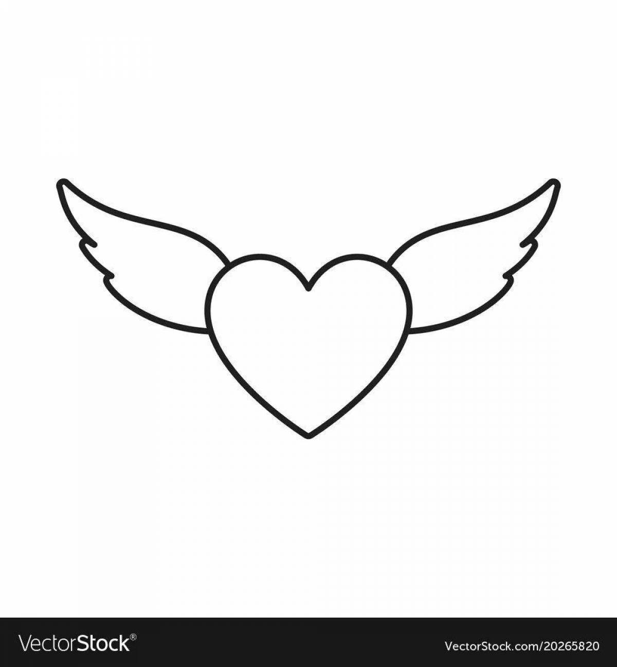 Mysterious coloring heart with wings