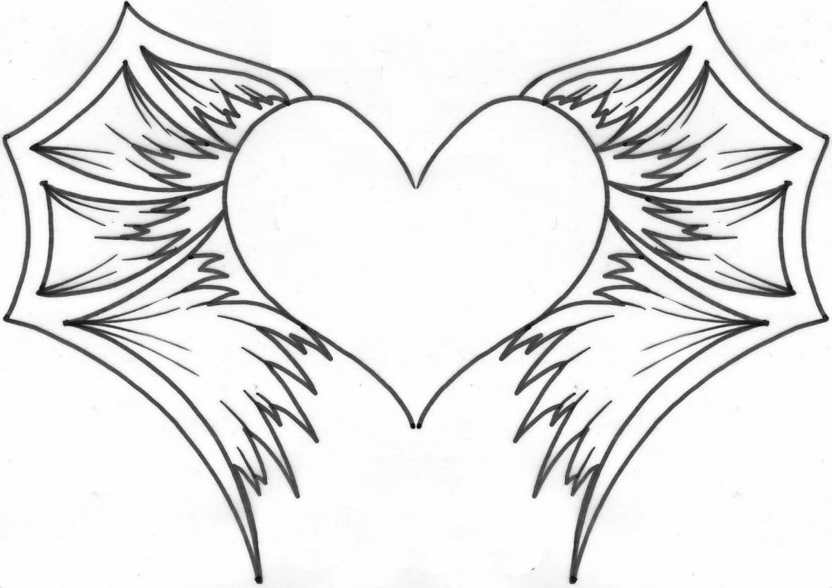 Luxury coloring heart with wings