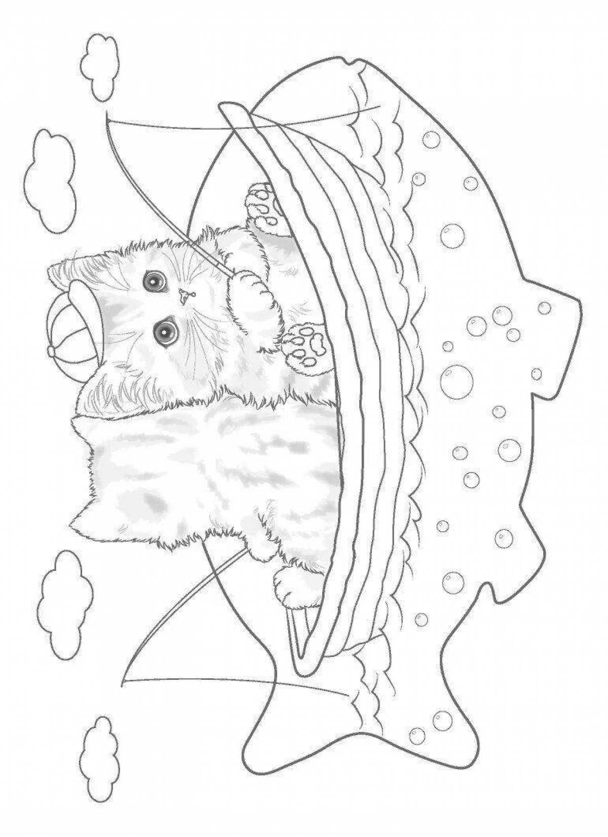 Tiny kitten in a cup coloring page