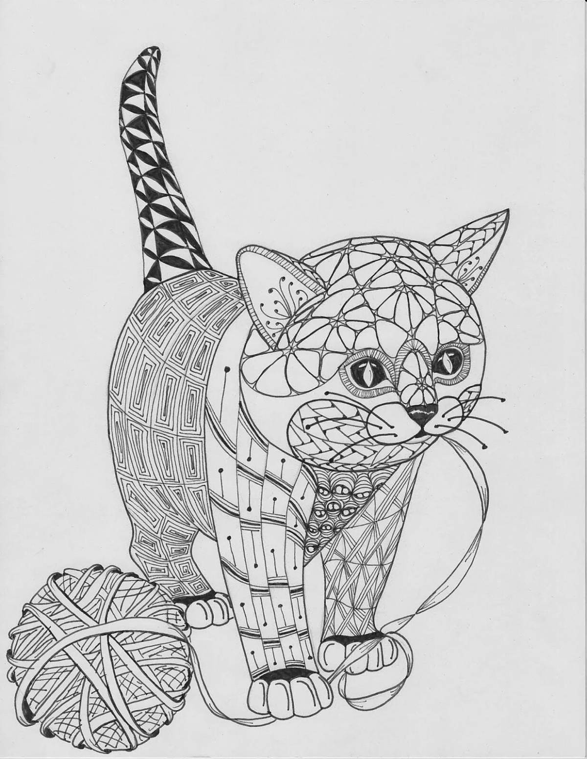 Cute kitten in a cup coloring book