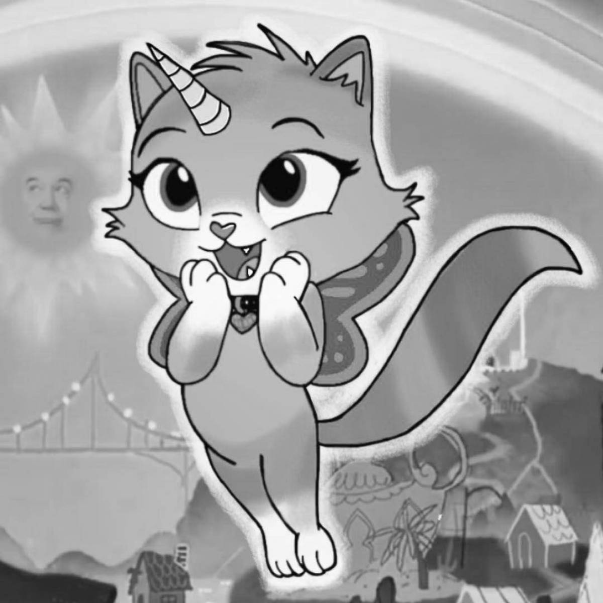 Coloring page fluffy rainbow cat felicity