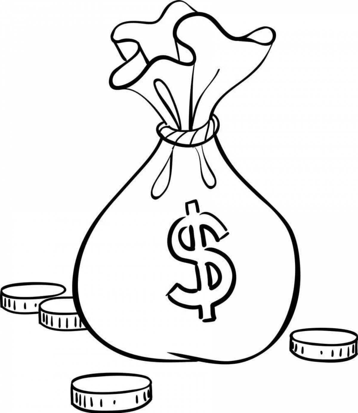 Colorful money bag coloring page