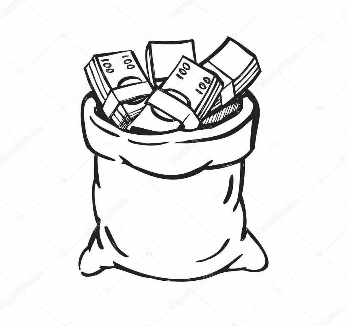 Colored shiny money bag coloring page