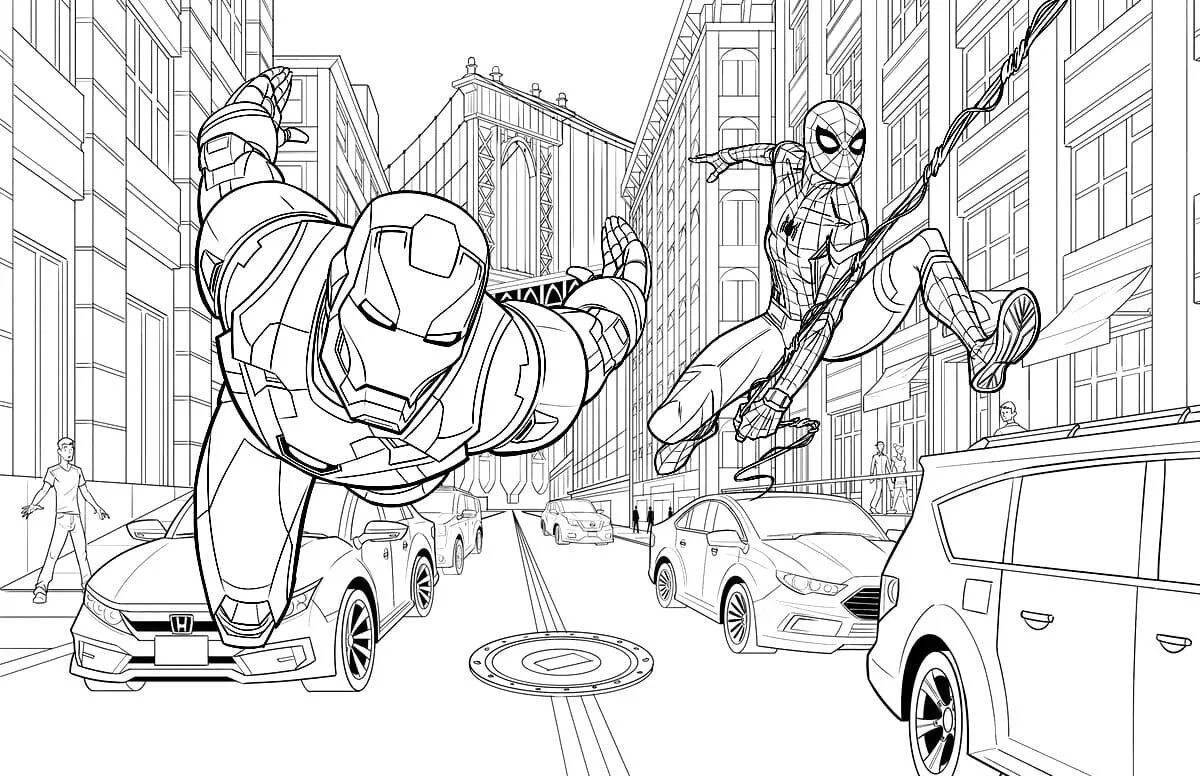 Spiderman's bright team coloring page