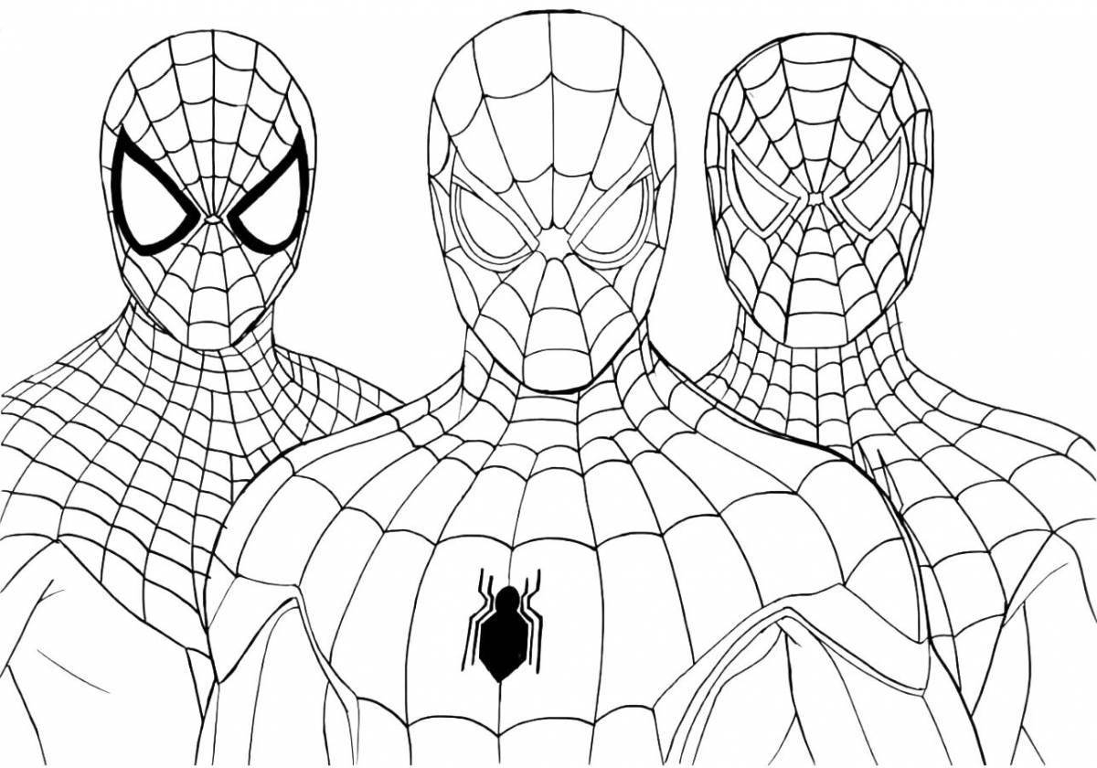 Coloring page funny spiderman team