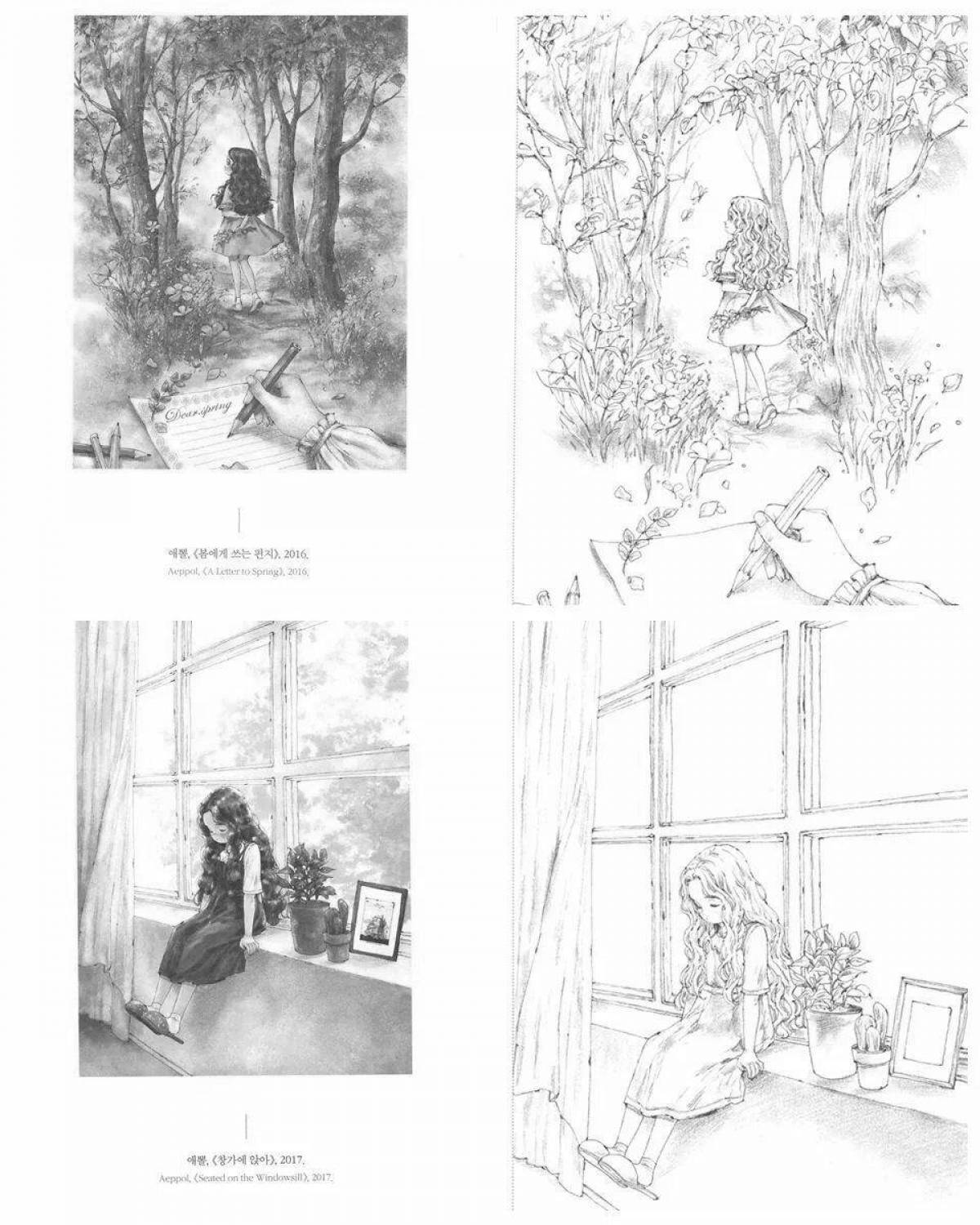 Coloring book elegant forest girl eppol