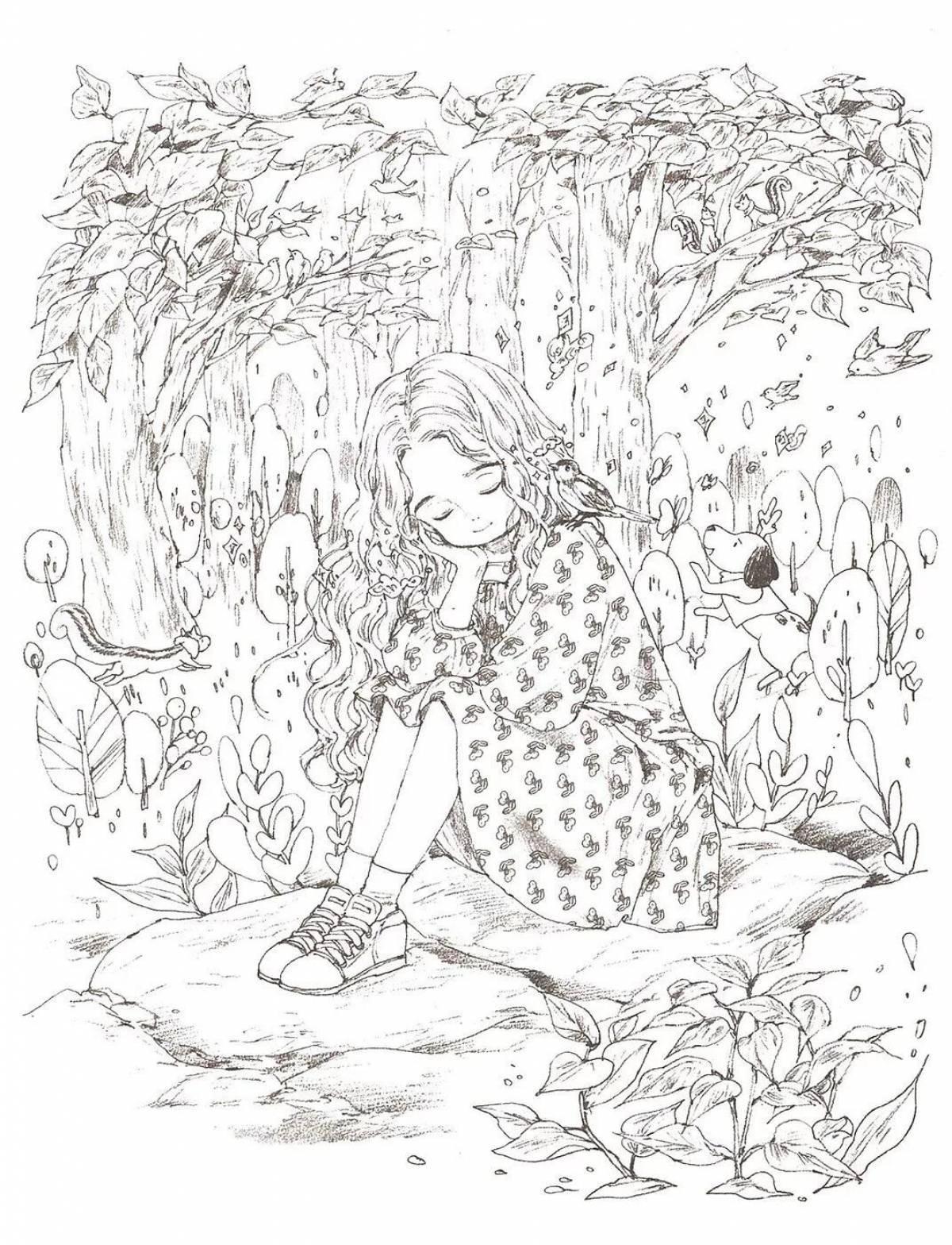 Coloring book wonderful forest girl eppol