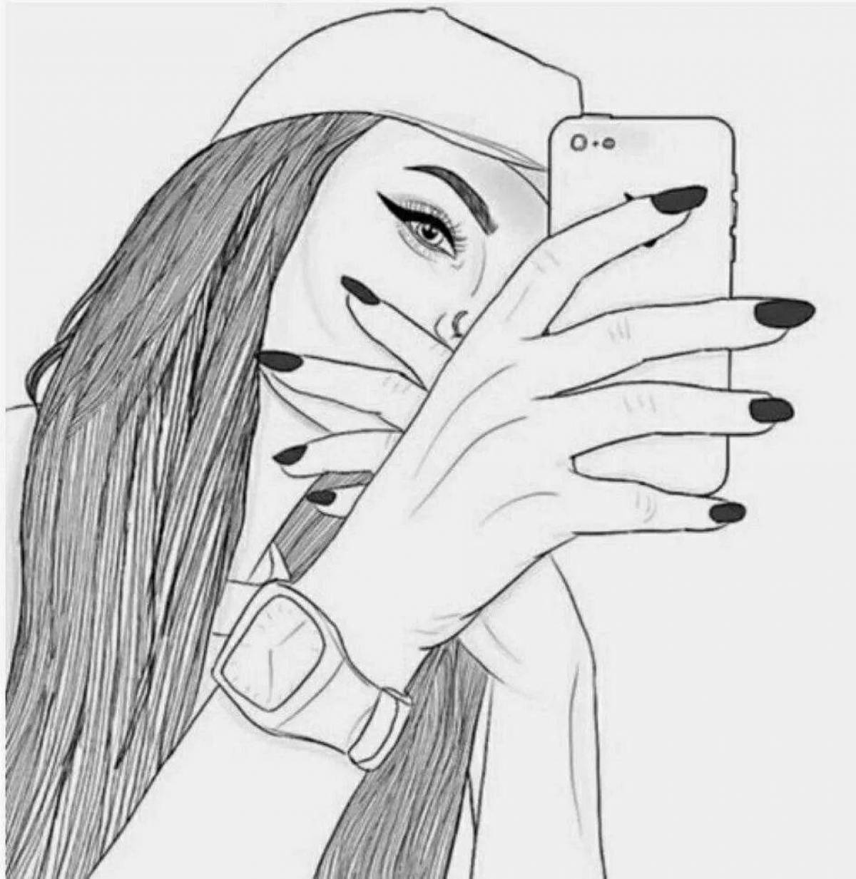 Colourful coloring of a girl with iPhones