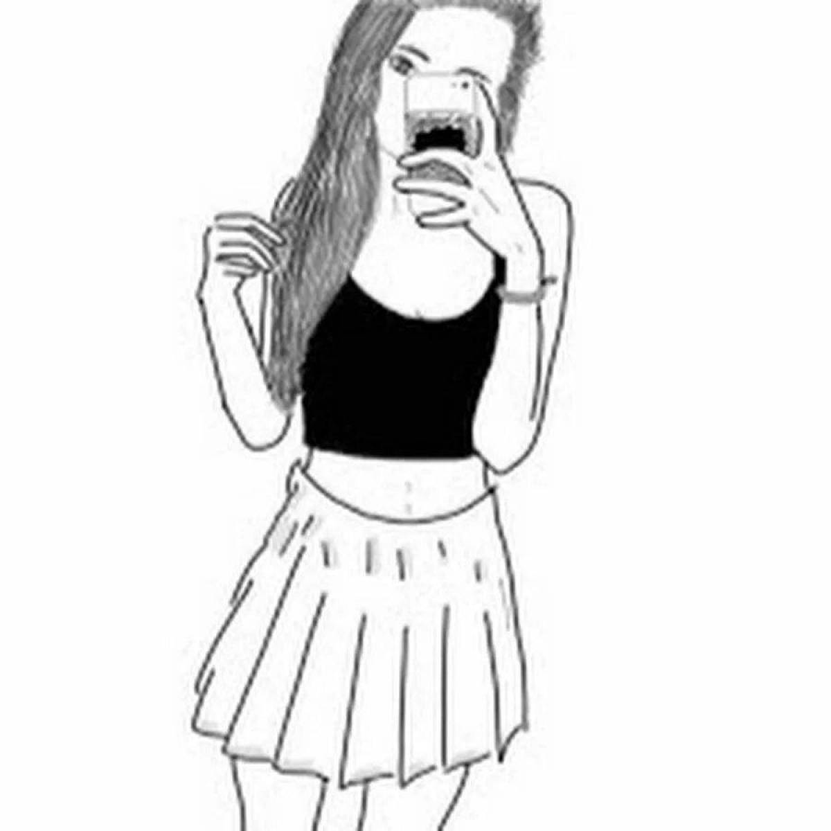 A fascinating coloring book of a girl with iPhones