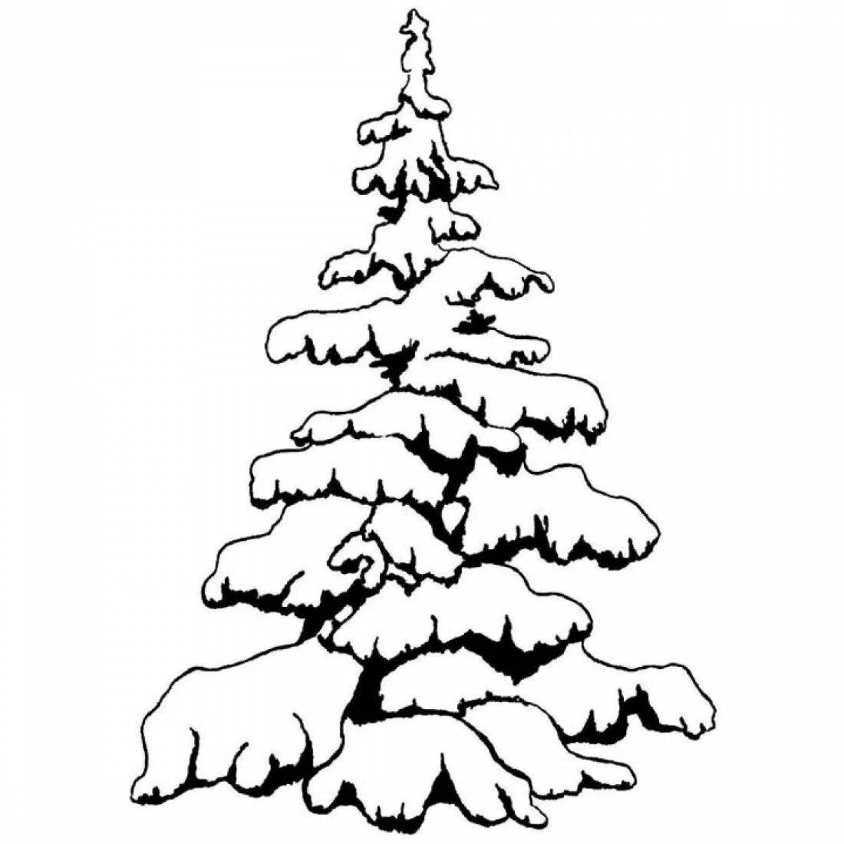 Раскраска монументальное дерево в снегу