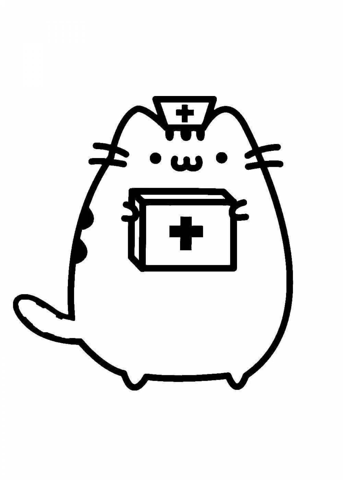 Smiling pusheen with food