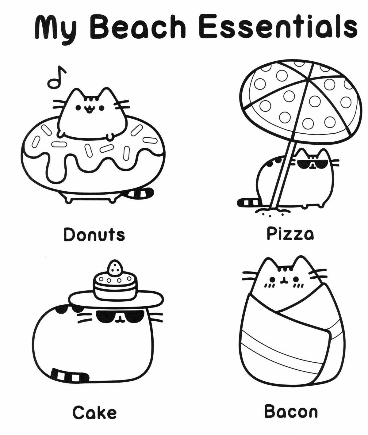 Amuses pusheen with food