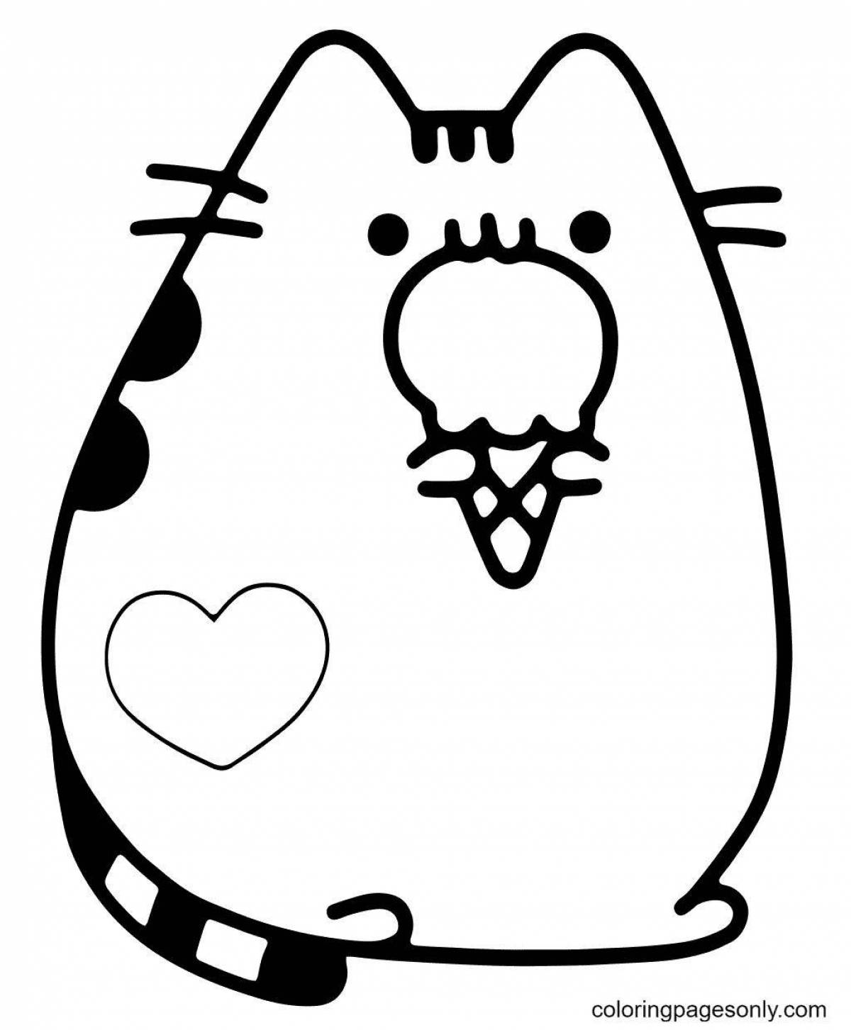 Enthusiastic pusheen with food