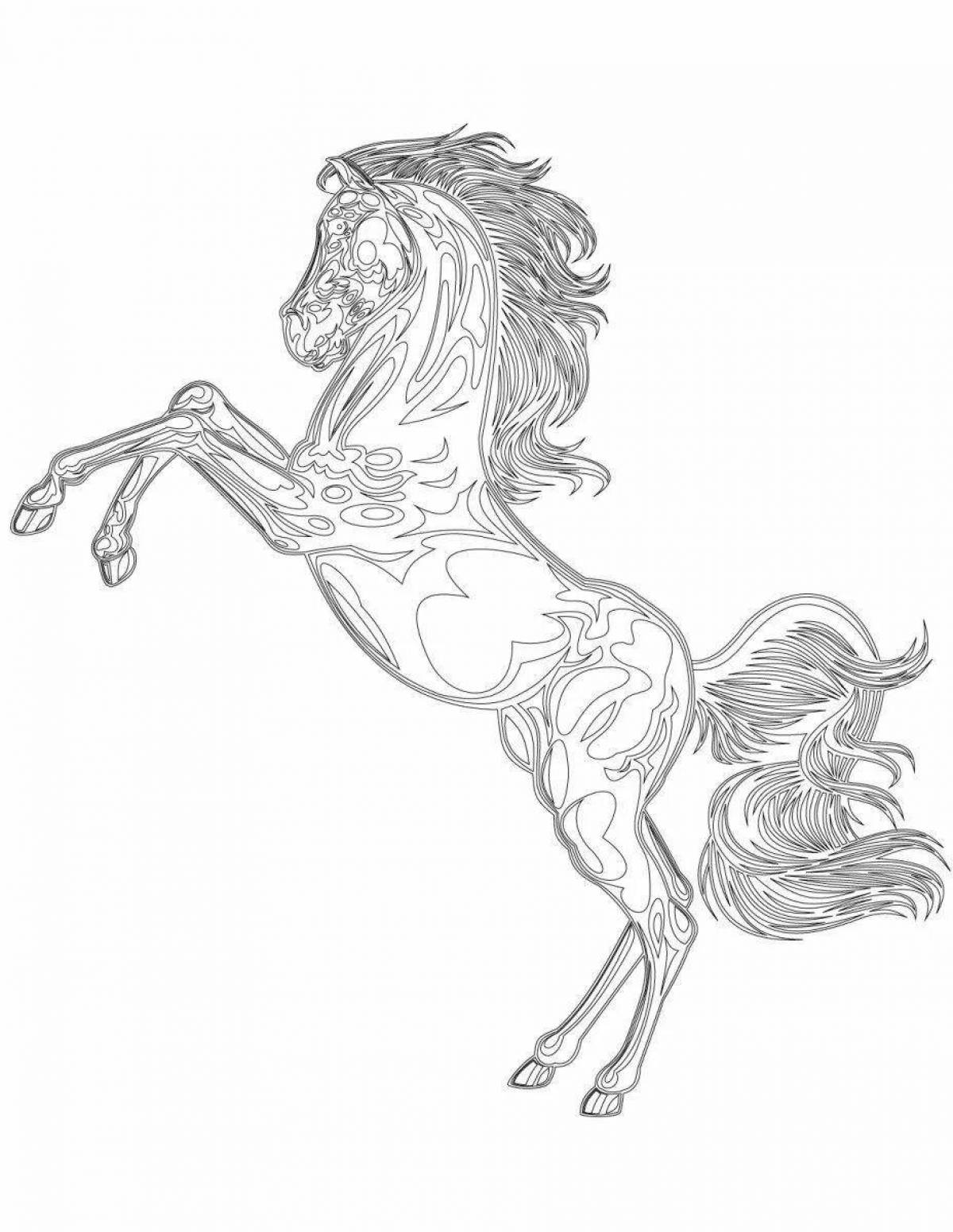 Coloring book bright rearing horse