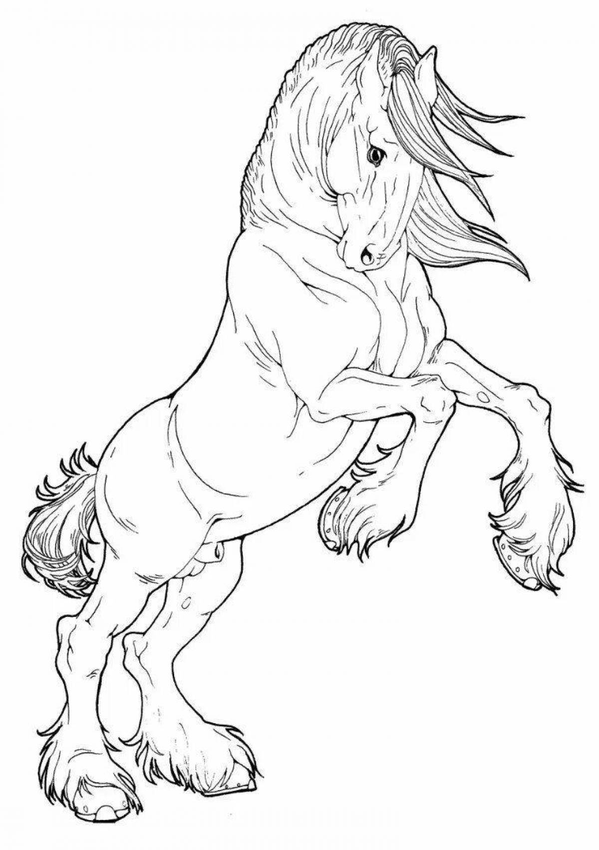Coloring page shining horse rearing up