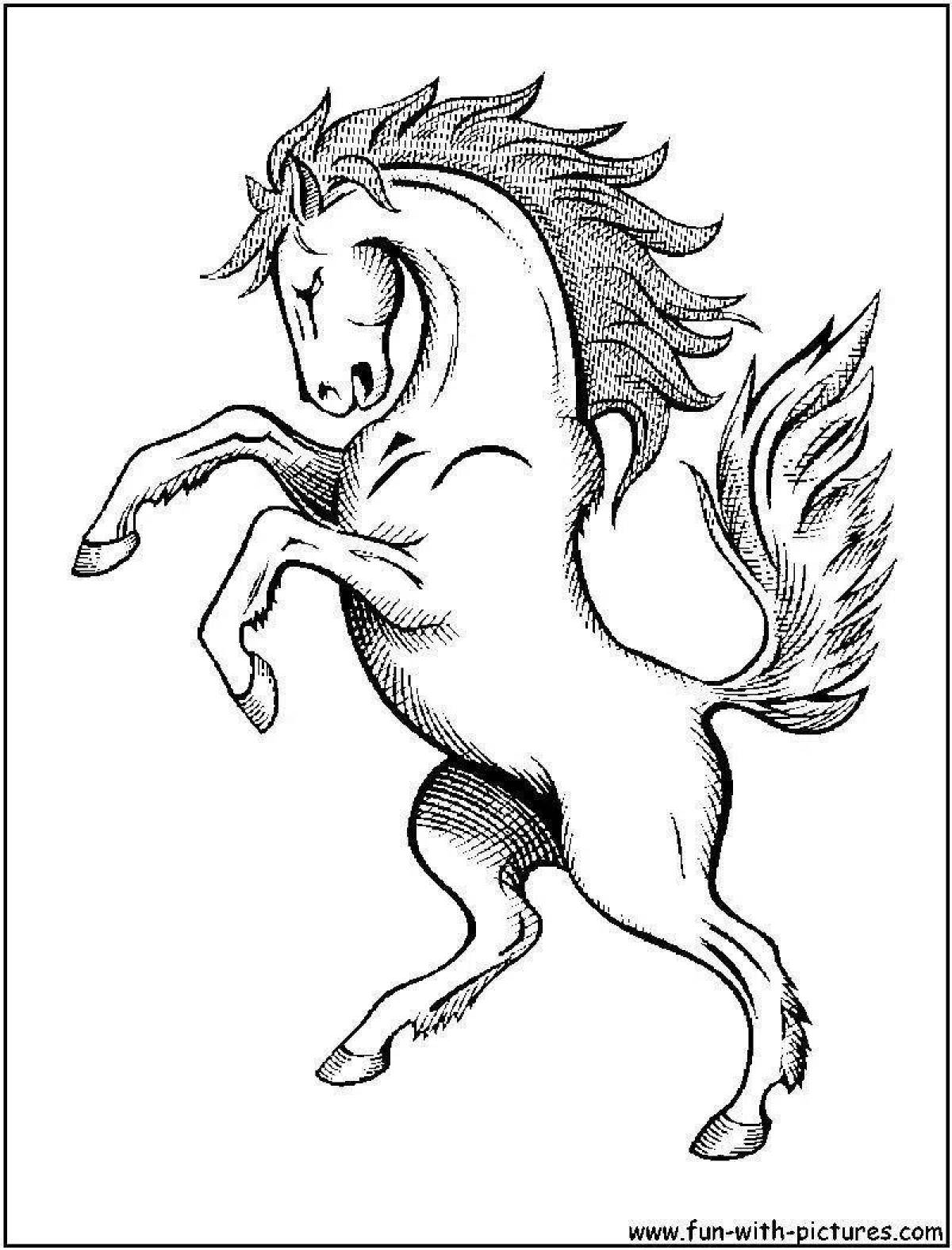 Изысканная страница раскраски вздыбленной лошади