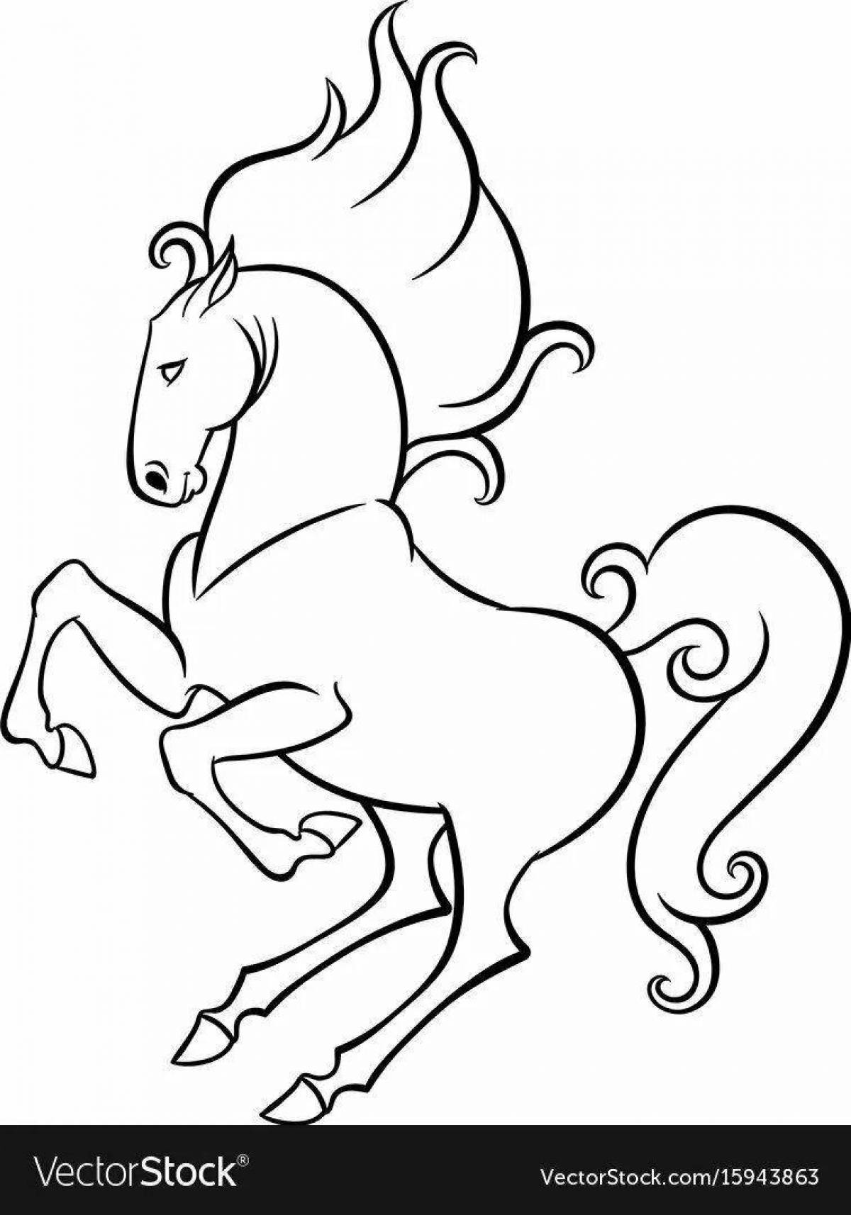 Coloring page graceful rearing horse
