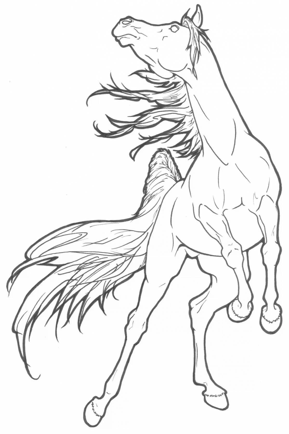 Анимированная страница раскраски вздыбленной лошади