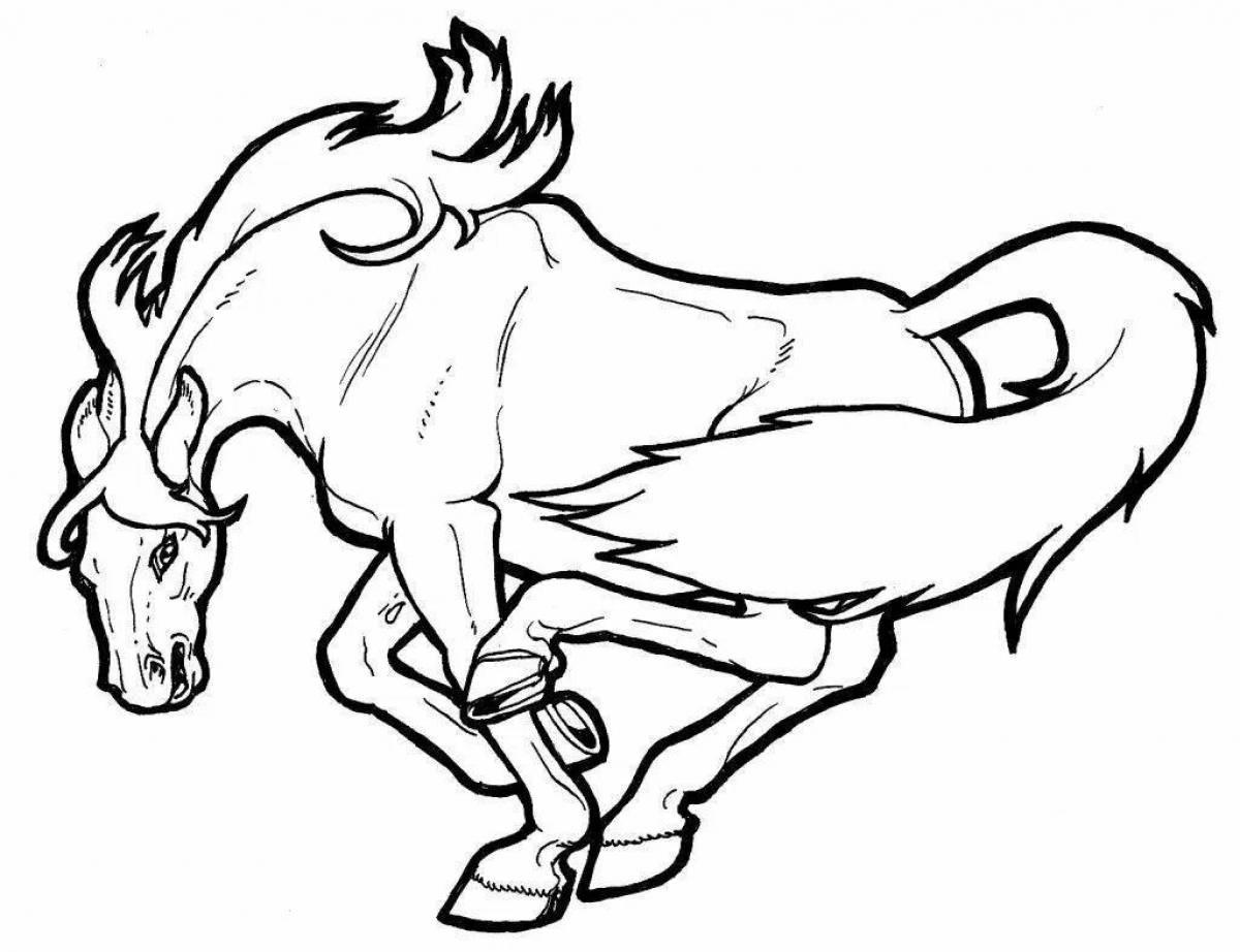 Coloring page glowing rearing horse