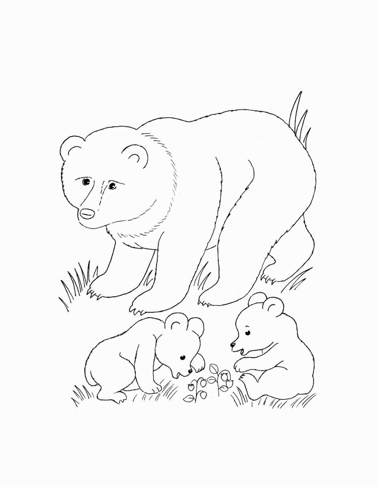 Coloring page mischievous bear in the forest
