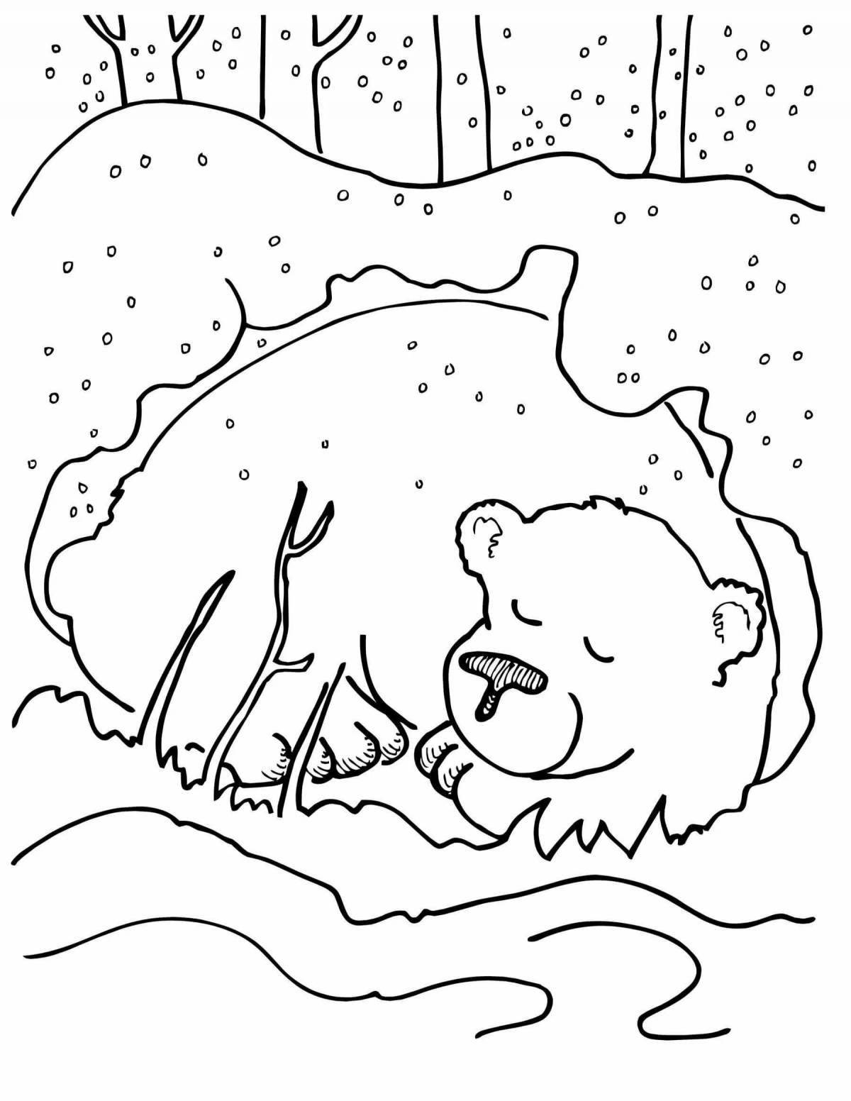 Coloring book brave bear in the forest