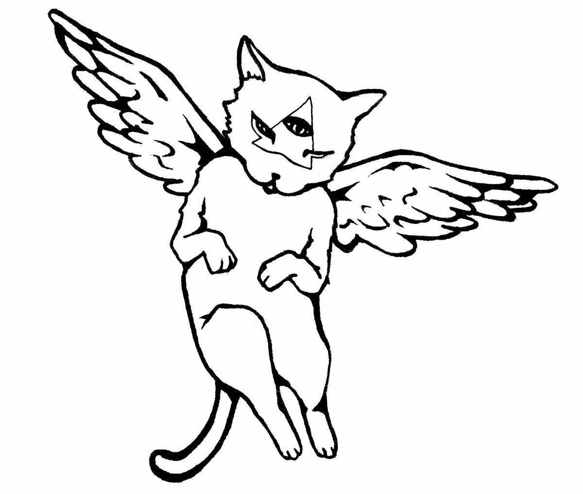 Величественная раскраска кошка с крыльями